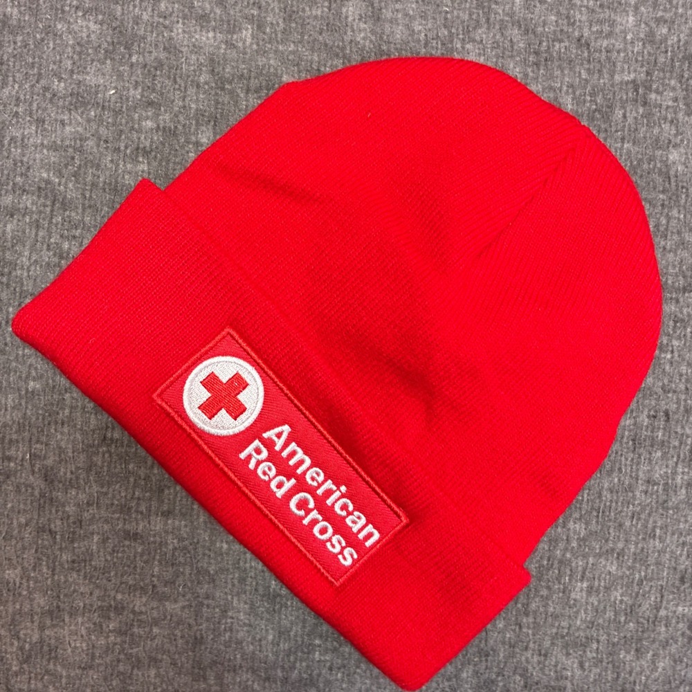 American Red Cross Beanie Unisex One Size Red Embroidered Cuffed Knit Hat